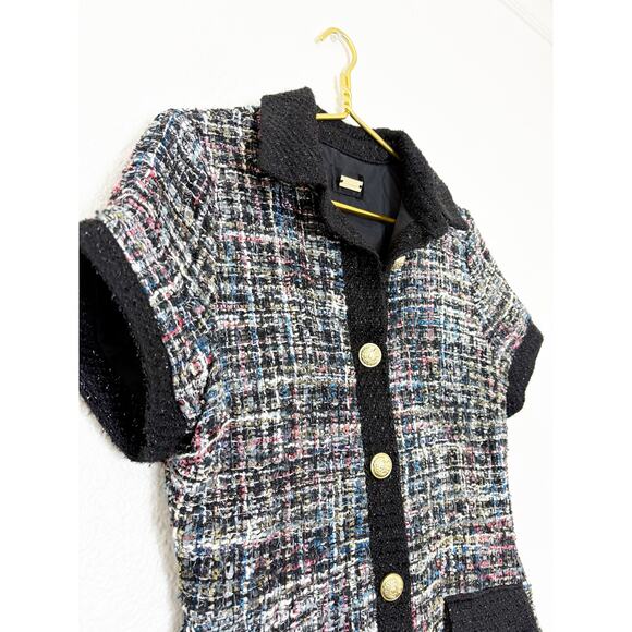 ALEXIA ADMOR Jenni Collar Button Down Tweed Shirt Mini Dress Size Medium Preppy - Picture 7 of 12